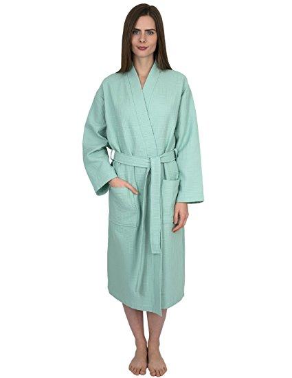 TowelSelections Turkish Cotton Waffle Bathrobe Kimono Waffle Robe Made in Turkey (mist green, size S/M)
