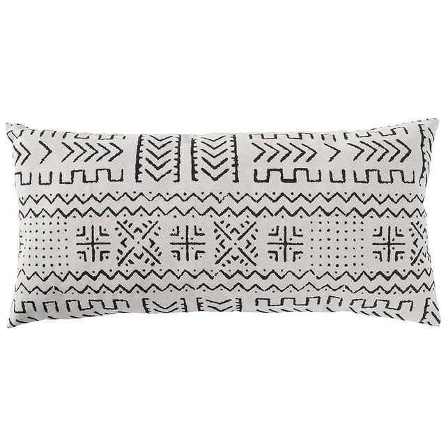 0AITV - Rivet Mudcloth-Inspired Pillow, 12" x 24", Pale Gray