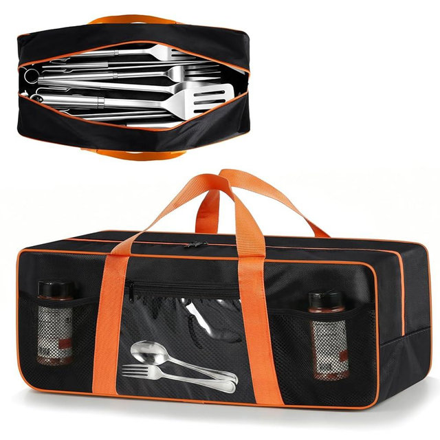 TWAKAP Grill Utensil Storage Bag, Large Capacity Grill Tool Storage Bag, Griddle Accessories Compatible with Blackstone, Perfect for Outdoor Grilling Accessory Storage (24", Black, Mesh Bag)