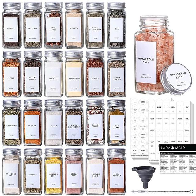 Laramaid 6oz 12Pack Spice Jars with Black Vinyl Spice Labels