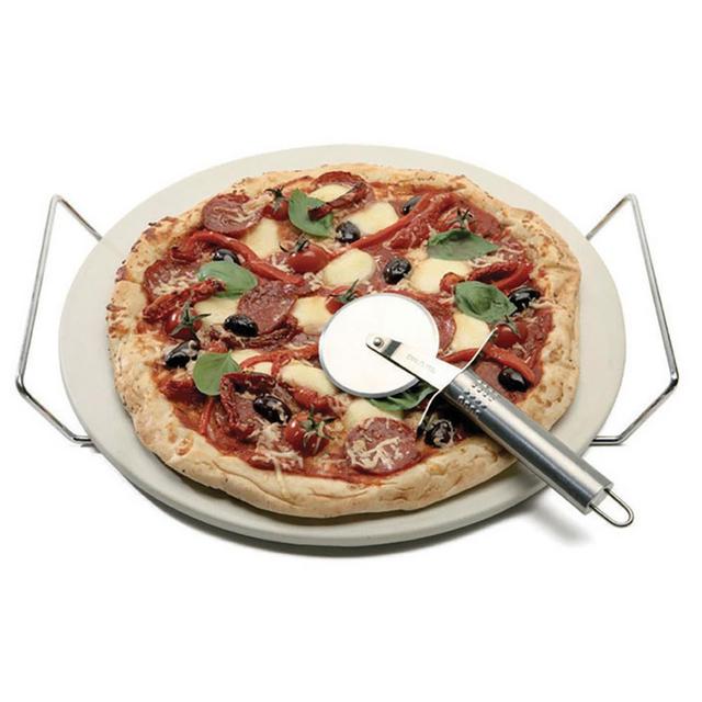 PIZZA STONE with Rack & Stainless Steel Cutter 33cm