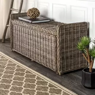 happimess Naples 47.50" Wicker Trunk Storage Bench, Gray