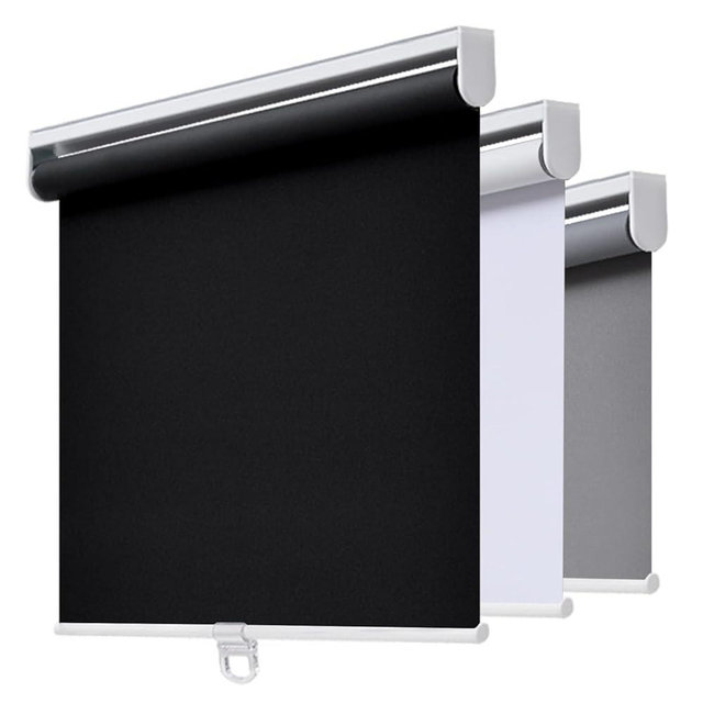 AOSKY Cordless Roller Shades Blackout Blinds for Windows Room Darkening Rolled Up Shades with Spring System, UV Protection Window Shades Door Blinds for Home and Office (30" W x 72" H, Black)