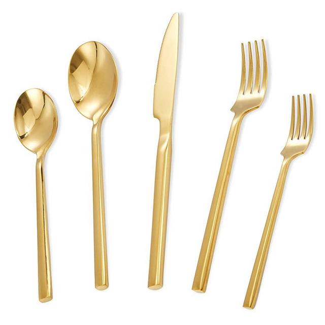 Gold Silverware Set, 20-Piece Stainless Steel Flatware Cutlery Set Service for 4, Tableware Utensils Set Includes Knife/Spoon/Fork for Kitchen Home Restaurant Gift, Mirror Polished, Dishwasher Safe