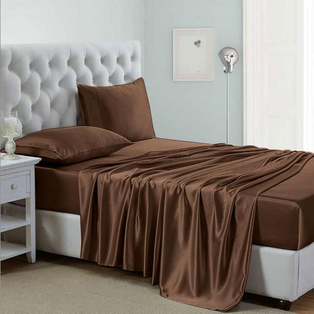 Lanest Housing Silk Satin Sheets, King Size Satin Bed Sheet Set with Deep Pockets, Cooling Soft and Hypoallergenic Satin Sheets King - Brown