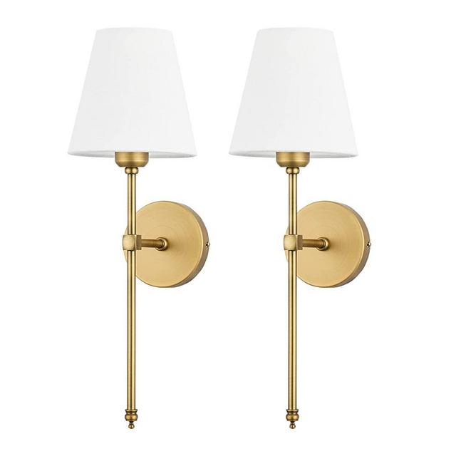 Bsmathom Wall Sconces Sets of 2, Classic Brushed Brass Sconces Wall Lighting, Bathroom Vanity Light Fixture with Fabric Shade for Bedroom Living Room Hallway Kitchen, Gold