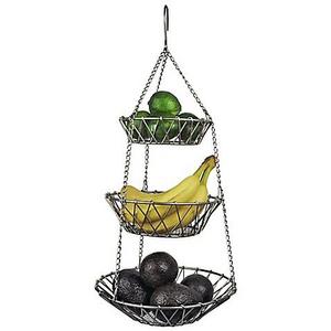 Satin Nickel-Finished 3-Tier Metal Hanging Basket