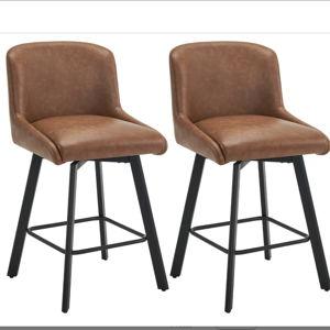 Swivel Bar Stools Set of 2, 26''H Upholstered Barstools with Backs, Modern Counter Height Bar Stool Chairs for Kitchen Island, Metal Legs, Faux Leather, Brown Counter Stools