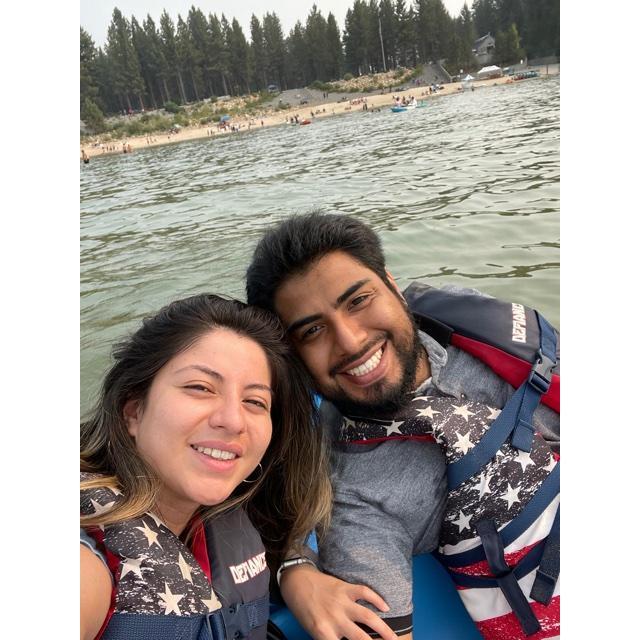 One of the pictures we took the day of before he proposed later that night at the same lake he proposed.