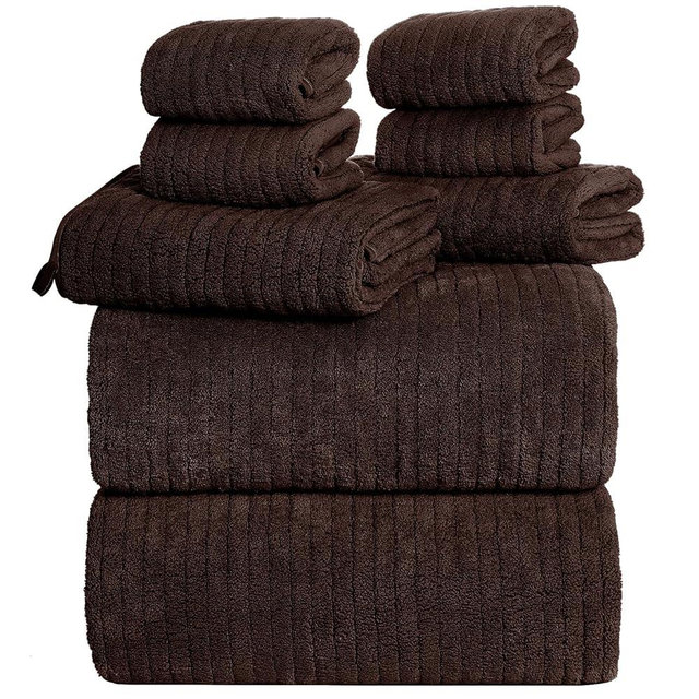 Lunoku Oversized Bath Towels 8 Piece Towel Set, 2 Extra Large Bath Sheets, 2 Hand, 4 Washcloths, Luxury Soft Super Absorbent Thick Shower Towels for Bathroom, Spa & Hotel, Quick Dry, Brown