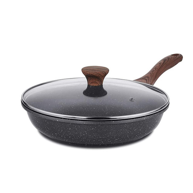 Sensarte Nonstick Frying Pan Skillet, Swiss Granite Coating Omelette Pan, Healthy Stone Cookware Chef's Pan, PFOA Free 8/9.5/10/11/12.5 Inch (8" + Glass Lid + Turner)