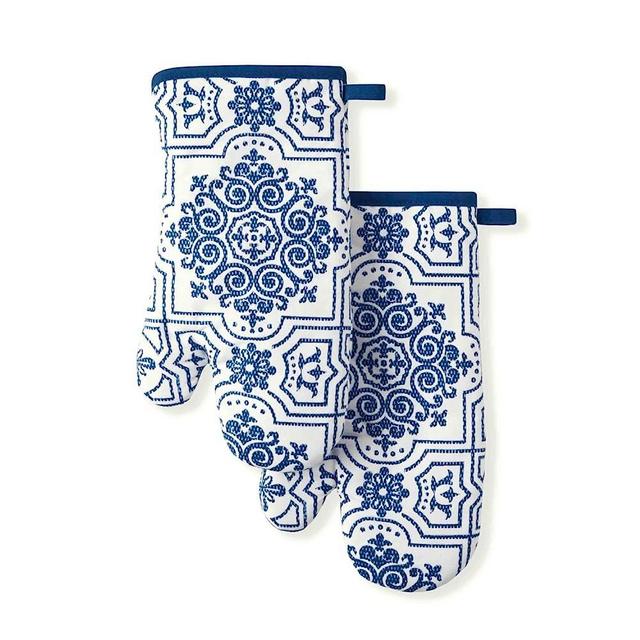 MARTHA STEWART Printed Oven Mitt Set, 7"x13", Strie Medallion