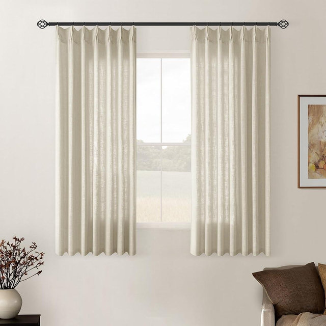 Linen Pinch Pleated Linen Curtains 2 Panels for Living Room Bedroom Memory Training Shaped Semi Sheer Pleat Drapes with Hooks Rings Light Filtering Window Curtain 40x45
