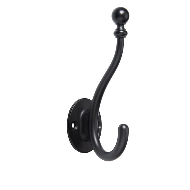 TUNNY Towel Hooks - 5 Pack Matte Black Coat Hook Robe Hooks Decorative Wall Hooks for Bathroom Bedroom Kitchen Towel Robe Clothes Cabinet Closet Hardware