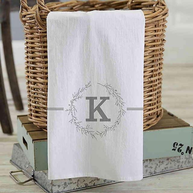 Bee & Willow™ Home Floral Initial Personalized "L" Tea Towel in Grey