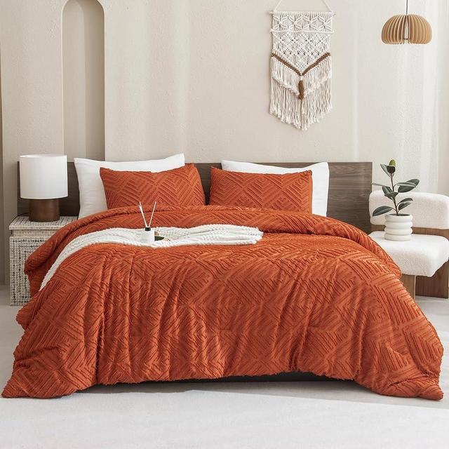 Andency Burnt Orange California King Comforter Set, 3 Pieces Terracotta Boho Tufted Cal King Bed Comforter, Oversized Soft Lightweight Down Alternative Bedding Set (104x96In, 2 Pillowcases)