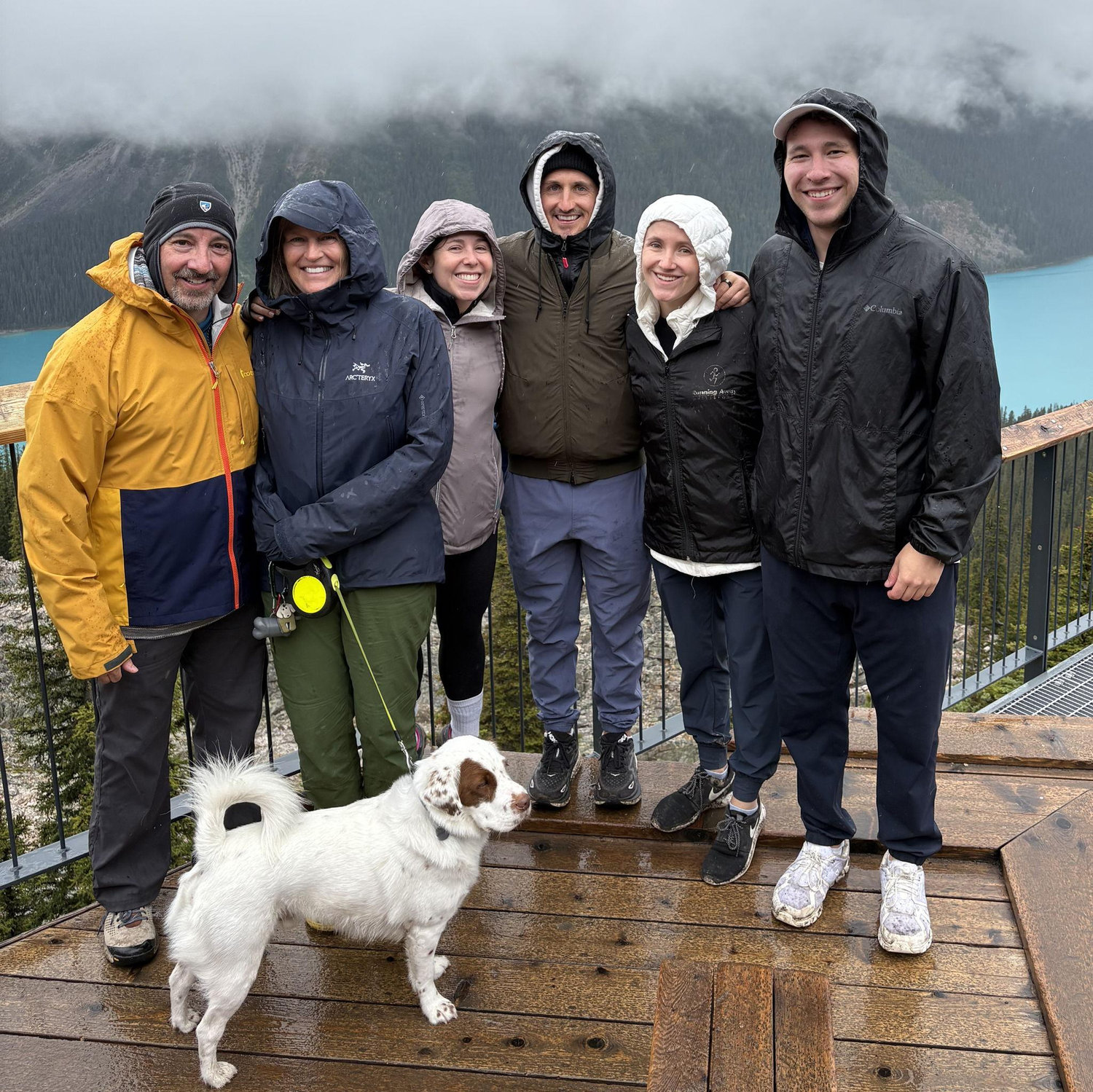 With Phoebe's family, and Rigby the dog overlooking one of the many scenic lakes in Banff National Park in June 2025