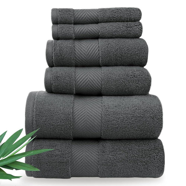 Alusa Home Luxury Bamboo Bath Towels - Ultra Soft & Plush 700 GSM Extra Large Fluffy Towels - Absorbent & Quick Drying - 6 Piece Towel Set (Granite Grey)