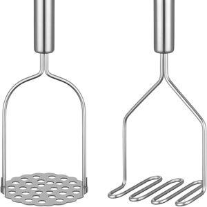 2PCS Mashed Potato Masher - Stainless Steel Potato Smasher, Masher Kitchen Tools & Utensils for Avocado, Bean, Salad, Vegetables, Fruit, Food, Meat Smasher Tool for Ground Beef