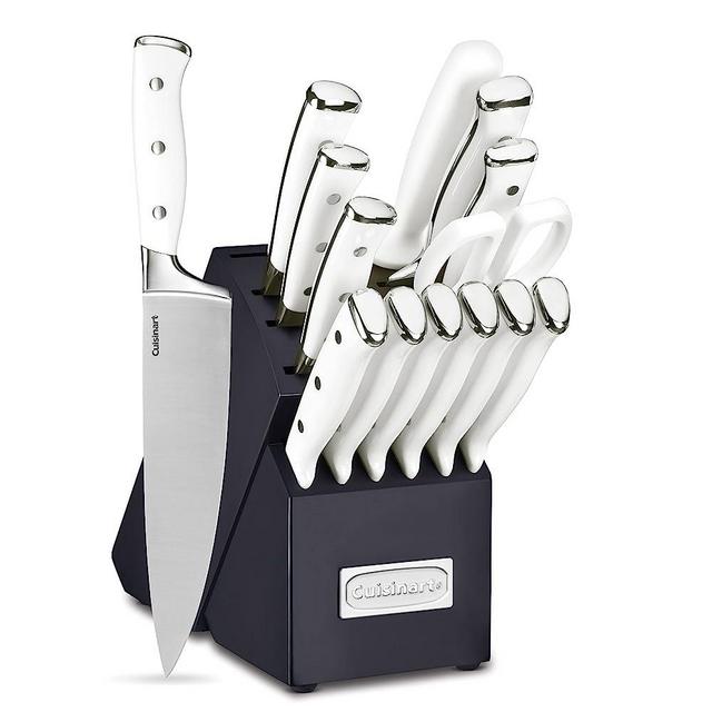 Cuisinart C77WTR-15N Classic Forged Triple Rivet, 15-Piece Knife Set with Block, Superior High-Carbon Stainless Steel Blades for Precision and Accuracy, White/Navy