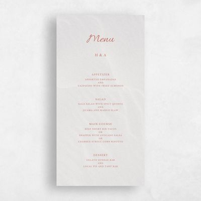 Dark Coral, Pink Wedding Menu - Havasu