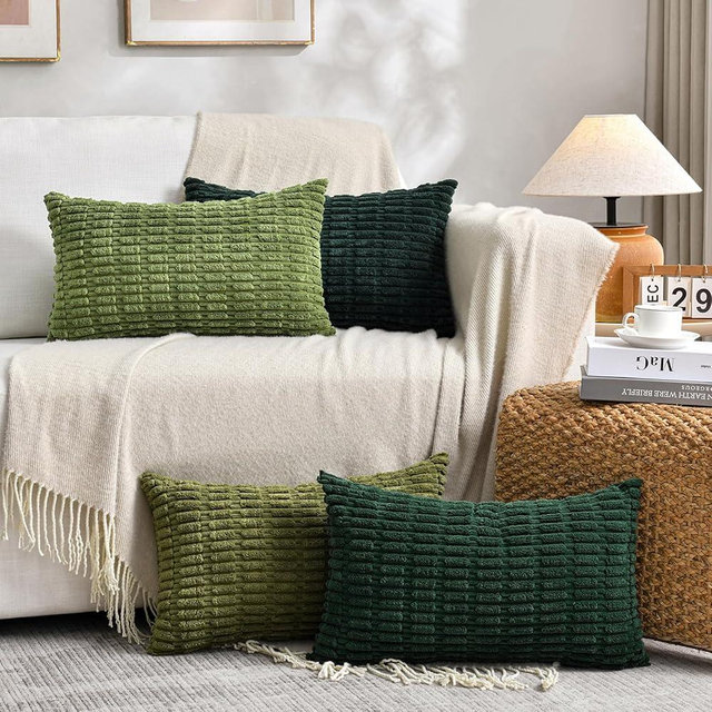 Fancy Homi 4 Packs Decorative Throw Pillow Covers for Living Room Couch Bed, Modern Farmhouse Boho Home Décor Accent Cushion Case, 24" x 12", Green Series