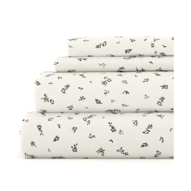 Floral & Paisley Patterns 4PC Sheet Set - Extra Soft - Becky Cameron, Spotted Leaves Light Gray, Full