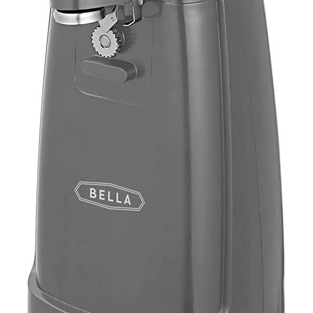 BELLA Electric Can Opener, Automatic Can Opener, Knife Sharpener and Bottle Opener, Easy Safe Removable Cutting Lever, Cord Storage, Easy Clean-Up, Grey