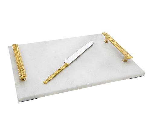 Godinger White Marble Challah Board and Knife