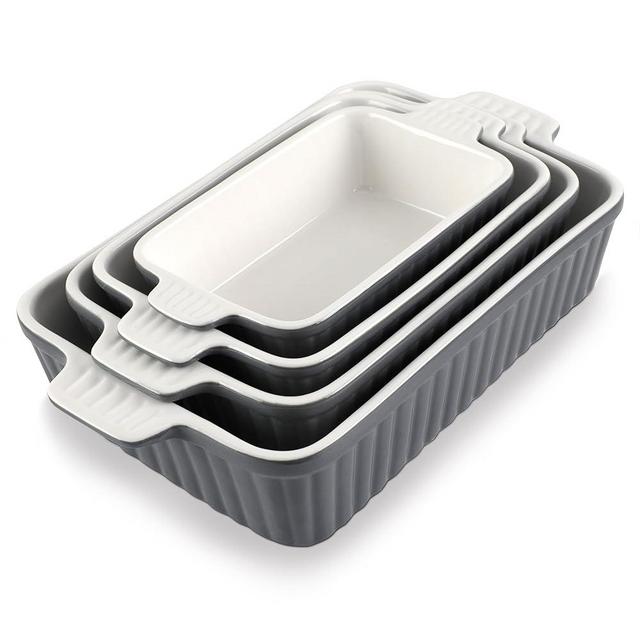COOK WITH COLOR Casserole Dishes for Oven, Porcelain Baking Dishes, Ceramic Bakeware Sets of 4, Rectangular Pans Handles for Baking Cake Kitchen