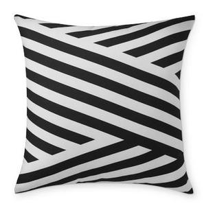 Outdoor Printed Marlo Stripe Pillow, 22" X 22", Black