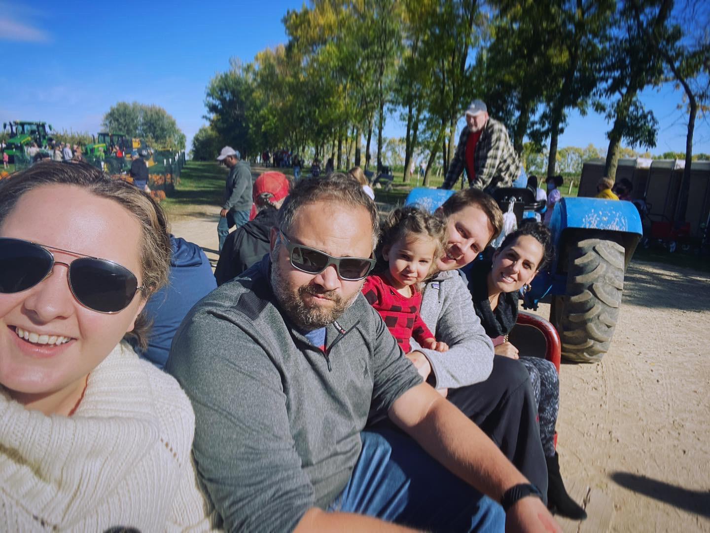 2021, pumpkin search with our crew- Kianna, Tony, and baby Parvaneh.