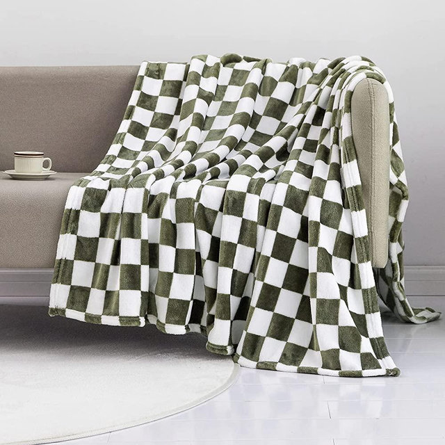 LOMAO Throw Blankets Flannel Blanket with Checkerboard Grid Pattern Soft Throw Blanket for Couch, Bed, Sofa Luxurious Warm and Cozy for All Seasons (Dark Olive, 51"x63")