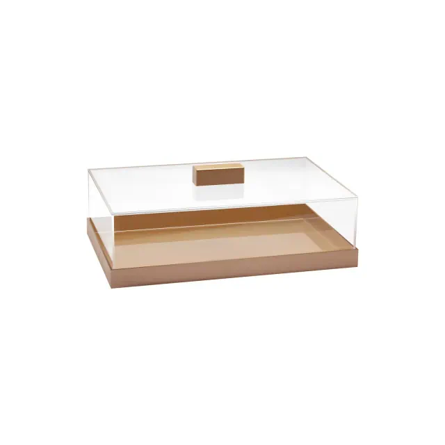 Acrylic Rectangular Cake Stand with Dome | Rose Gold Elegant Serving Trays with Clear Lid | Perfect Cake Cover for Wedding & Kitchen - Elavain