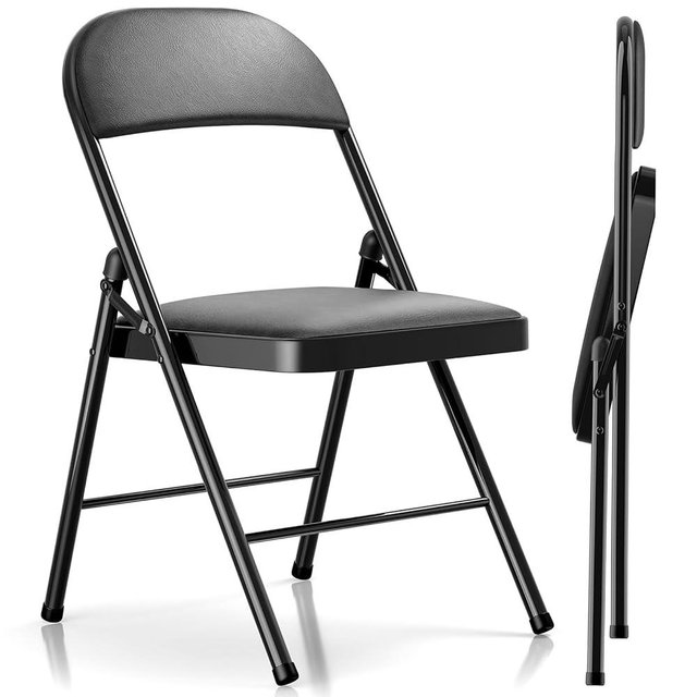 LUCKPRO 2 Pack Folding Chairs with Cushion Padded - Metal Chairs w/Comfortable Seats and Durable Steel Frame Foldable Chair for Indoor Outdoor Wedding, Party, Backyard & Office Events (Black, 2 Pack)