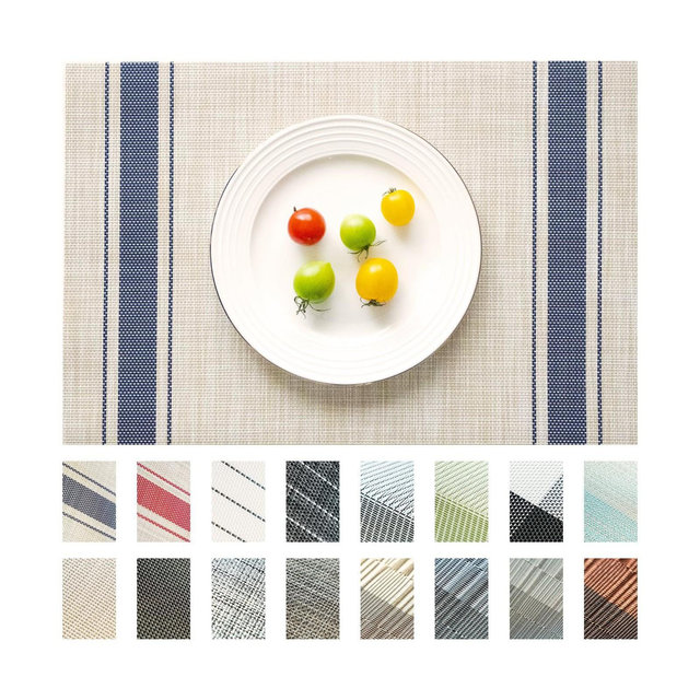Aoibox Set of 4 Vinyl/Plastic Woven Place Mats for Kitchen Table, Indoor/Outdoor Use, Washable & Wipeable Dining Table Mats in Khaki Blue
