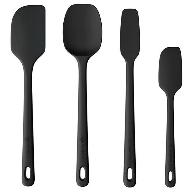 ChefAide 4 Pieces Silicone Spatula Set, Food Grade Rubber Spatula, Spatulas Silicone Heat Resistant Up to 600°F for Nonstick Cookware, Silicone Kitchen Utensils for Cooking, Baking & Mixing (Black)
