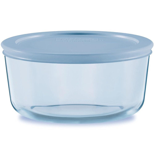 Pyrex Colors Tinted (4 Cup) Medium Round Food Storage Container, Snug Fit Non-Toxic Plastic BPA-Free Lids, Freezer Dishwasher Microwave Safe