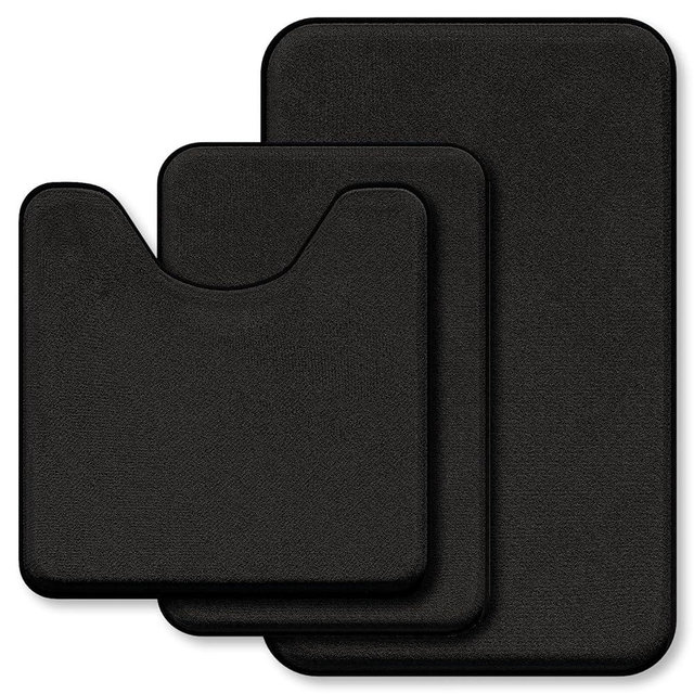Black Bathroom Rug Set Memory Foam Bath Mats 3 Piece with Toilet Mats, Soft & Supportive, Shock Absorbing, Water Absorbent, Non-Slip Bath Rugs, Machine Washable, Area Rug, Home Decor Accessories
