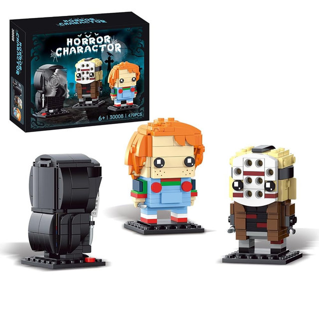 ENJBRICK Horror Movie Action Figure Building Set, Scary Buildable Characters Compatible with Major Brands, Spooky Halloween Desk Decor & Collectibles 483 Pcs