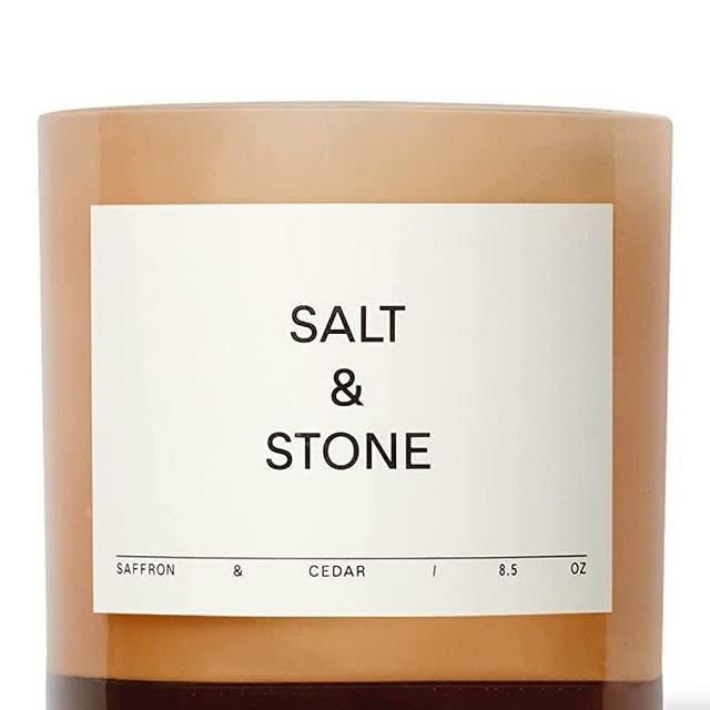SALT & STONE - Saffron & Cedar Scented Candle. Made with Natural Coconut and Soy Blend Wax. 100% Cotton Wick. Long-Lasting 50 Hour Burn Time. 8.5 Ounce