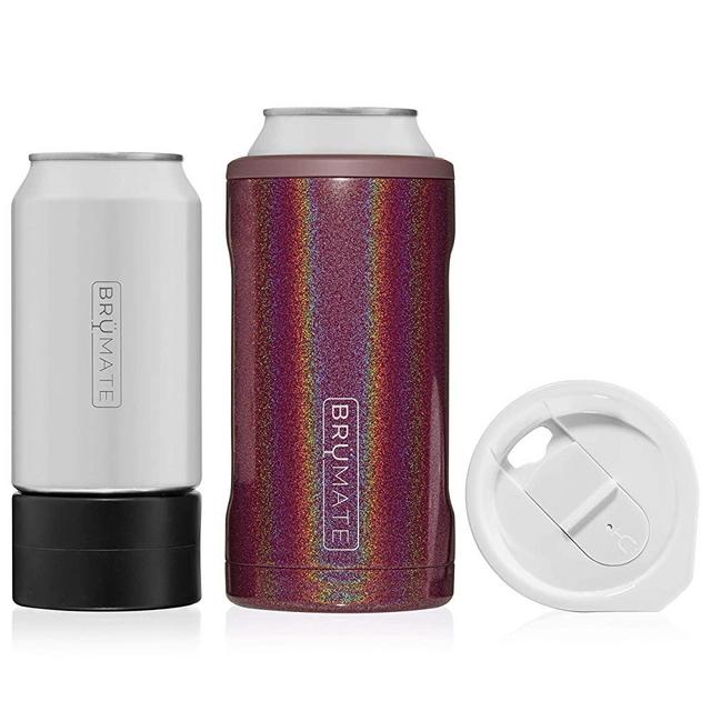 BrüMate HOPSULATOR TRíO 3-in-1 Stainless Steel Insulated Can Cooler, Works With 12 Oz, 16 Oz Cans And As A Pint Glass (Glitter Merlot)