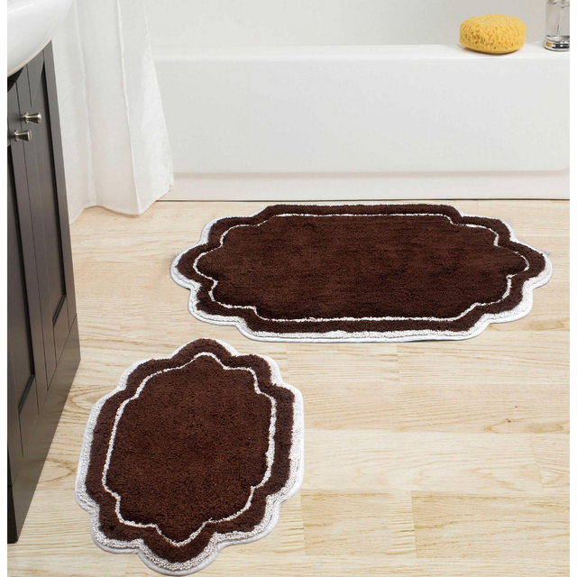 Set of 2 Allure Collection Brown Cotton Tufted Bath Rug Set - Home Weavers