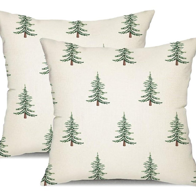 DFXSZ Christmas Pillow Covers 16x16 inch Set of 2 Christmas Tree Decorative White Throw Pillow Covers Winter Famliy Decoration for Home Couch TH-30B16