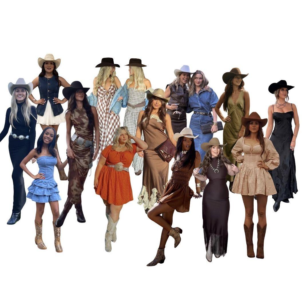 Women’s Western Cocktail Attire - Dresses, cowboy boots, and cowboy hats are encouraged, but not required.