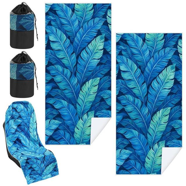 Hahafelt 2 Pack Car Seat Towel Covers with Storage Bag Seat Post Workout Sweat Washable Cover Non Slip for Car Towel for Dog Pet Workout Outdoor Sport Activities (Blue Leaves)