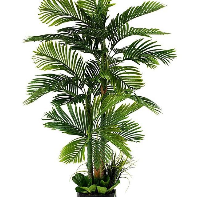 GARDEN COUTURE Deluxe 78" Golden Cane Palm Silk Artificial Tree + Premium Fiddle Leaf Foliage in 8" Base + 12" Plant Pot Skirt