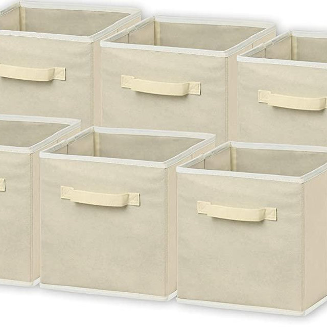 6 Pack - SimpleHouseware Foldable Cloth Storage Cube Basket Bins Organizer, Beige (11" H x 10.75" W x 10.75" D)