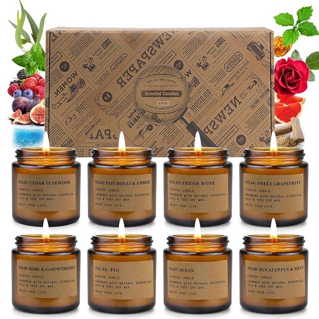 8 Pack Candles for Home Scented, Aromatherapy Jar Candle Gifts for Women, Natural Soy Wax Amber Candles Set, Scented Candles Set for Birthday Valentine Mother's Thanksgiving Day Present