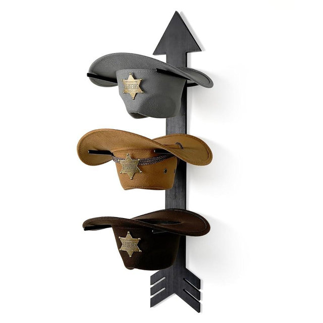 HYDERMUS Cowboy Hat Organizer for Wall Rustic Wood Arrow Design Hat Rack 3 Pieces Cowboy Hat Holder Western Home Decor Hat Storage Cowgirl Hat Hanger for Display and Organization Black